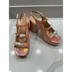 NWT Urban Outfitters Willow Strappy Platform Heels Pink Iridescent Size 9